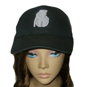 Military Minded Grenade Brain Golf Black Baseball Cap Mesh Back Adjustable Strap